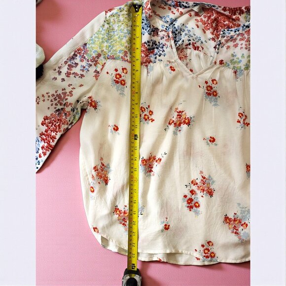 Lucky Brand Floral Peasant Blouse Boho Top White Multicolor – Size L - Picture 7 of 11